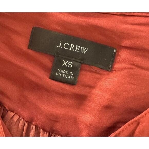 Re-Imagined J. Crew XS Rust Red Satin Button Front Long Sleeve Top Blouse - Picture 3 of 9